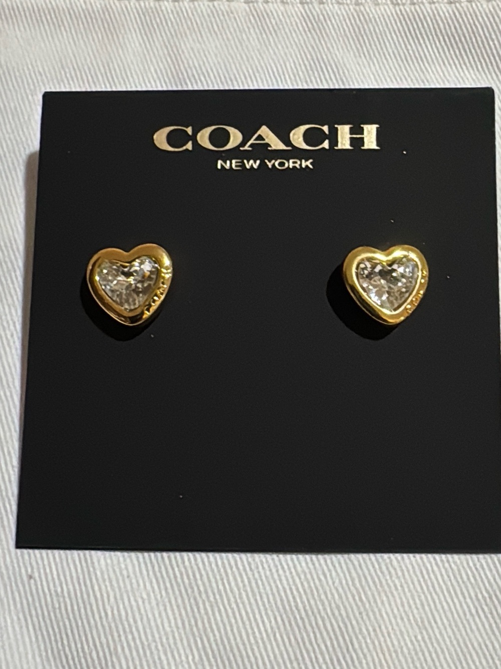 COACH Gold Heart Crystal Stud Earrings